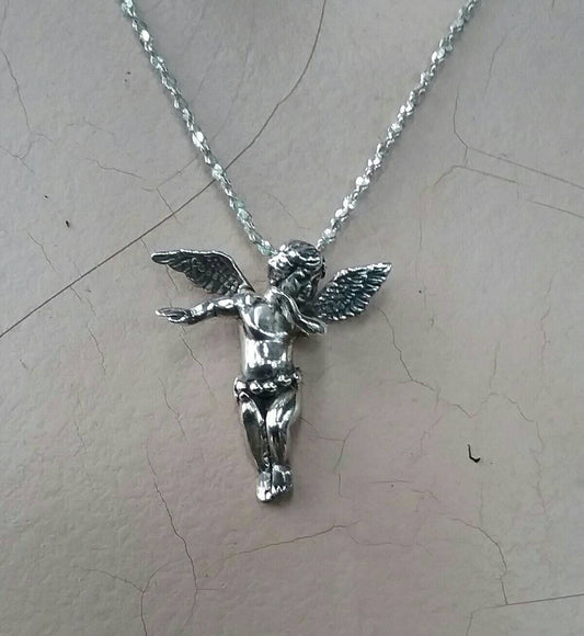 Cupid cherib pendant sterling silver  angelic winged fairy angel pendant