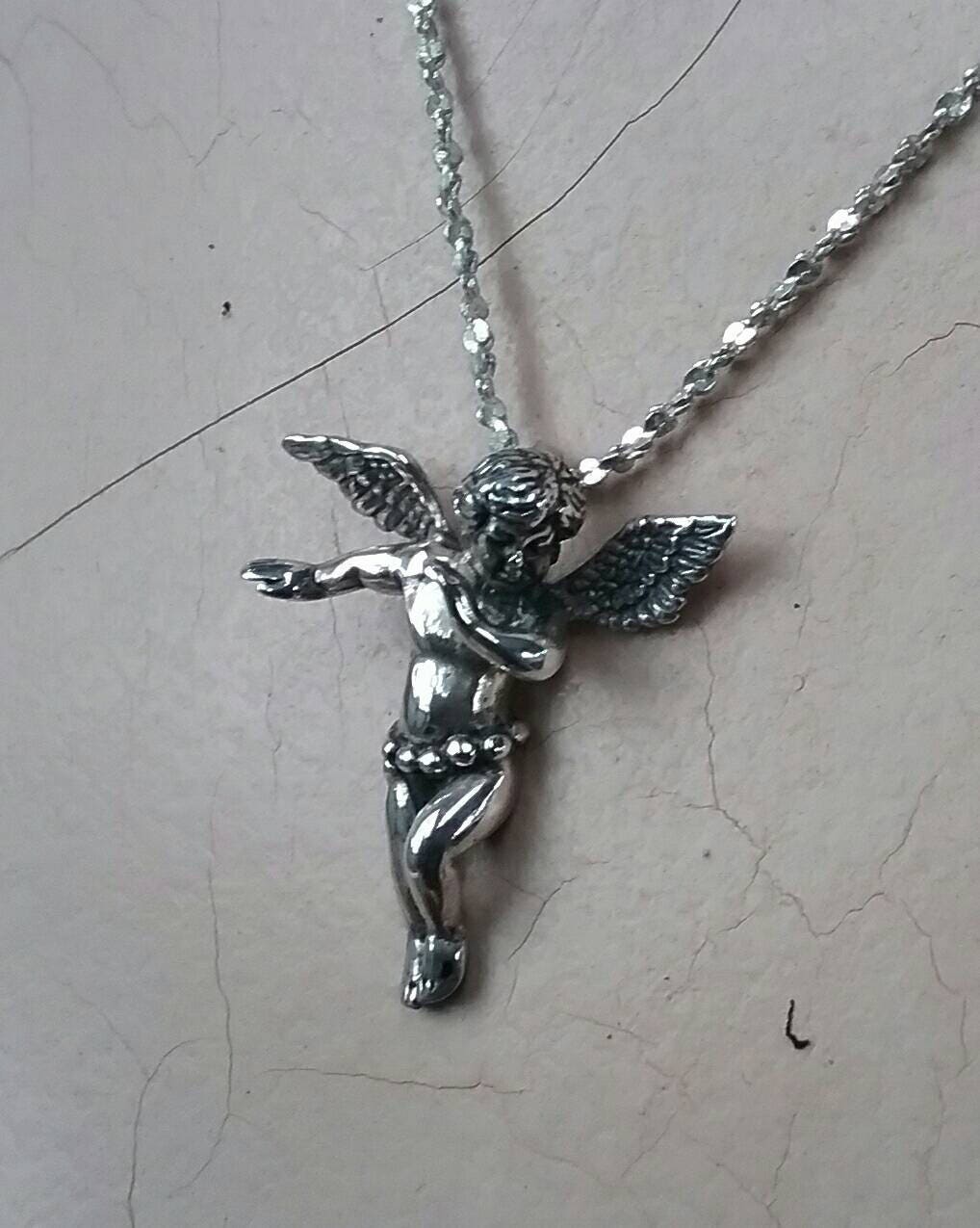 Cupid cherib pendant sterling silver  angelic winged fairy angel pendant