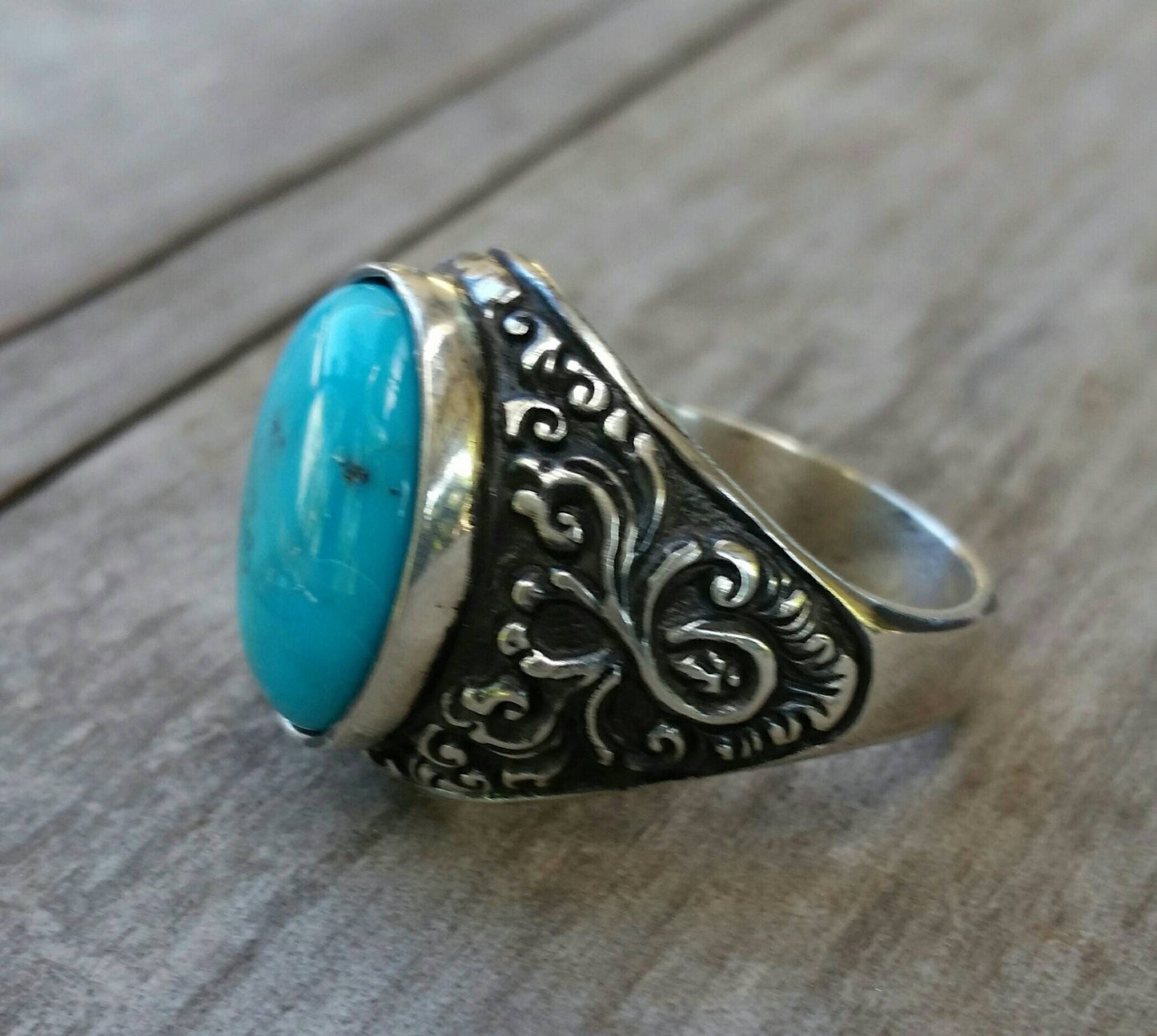 Turquoise,mens stone ring, sterling silver,wedding,antique scroll,swirly,vintage,handmade,boho,mens fashion,signet ring,steampunk,hipster