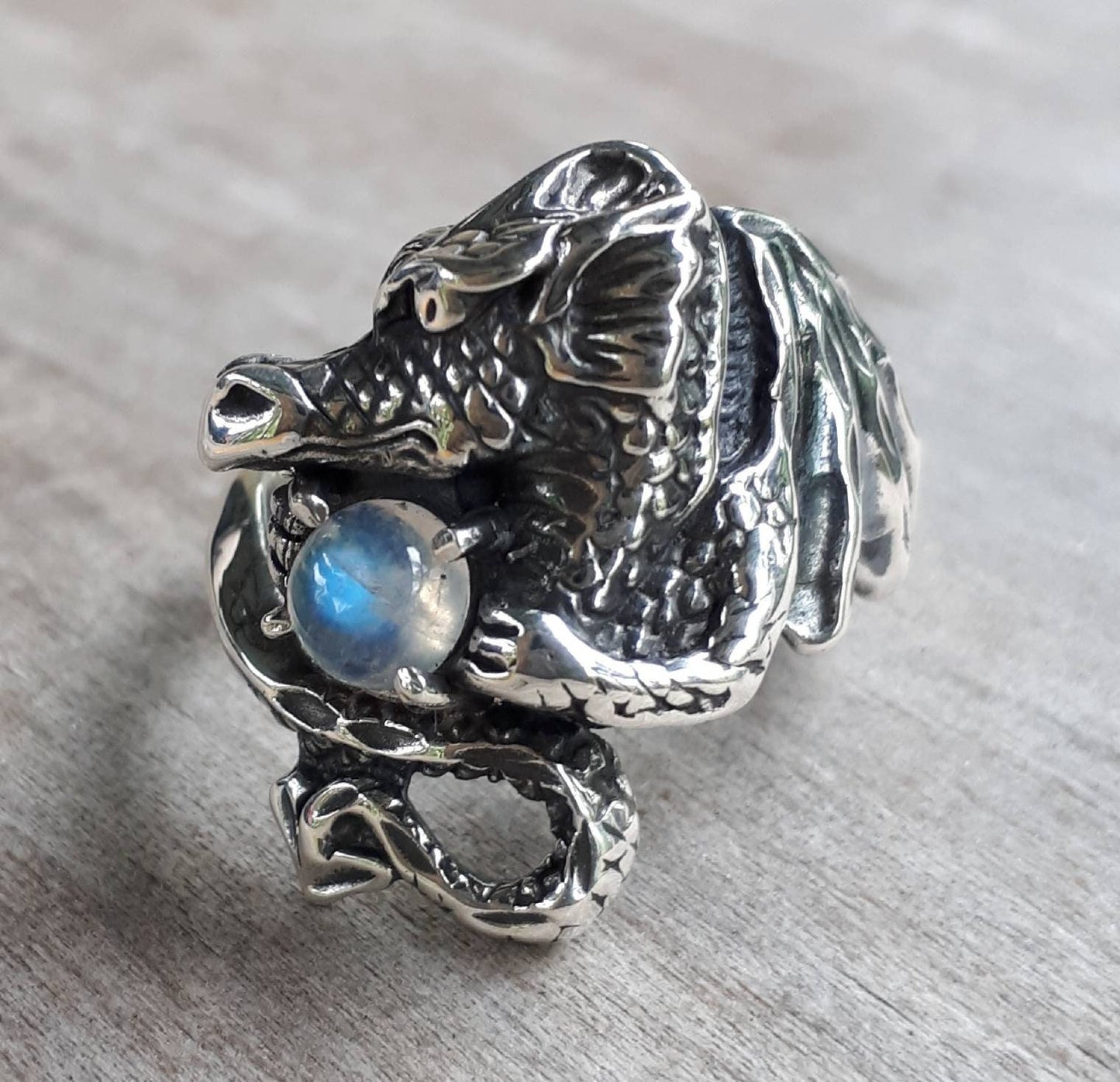 Turquoise Dragon ring fantasy mythical sterling silver steampunk gothic punk  ring