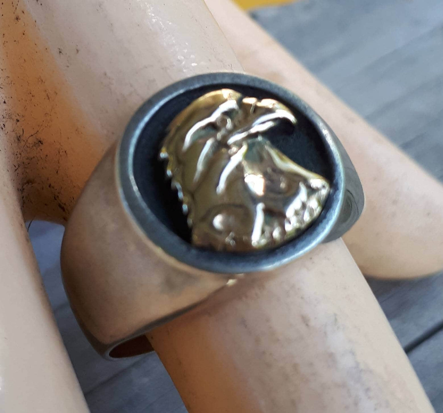 Eagle ring,two tone,signet ring,9k gold,sterling silver,hawk,Phoenix,handmade,indian,cowboy,country and western,mens fashion,boho,