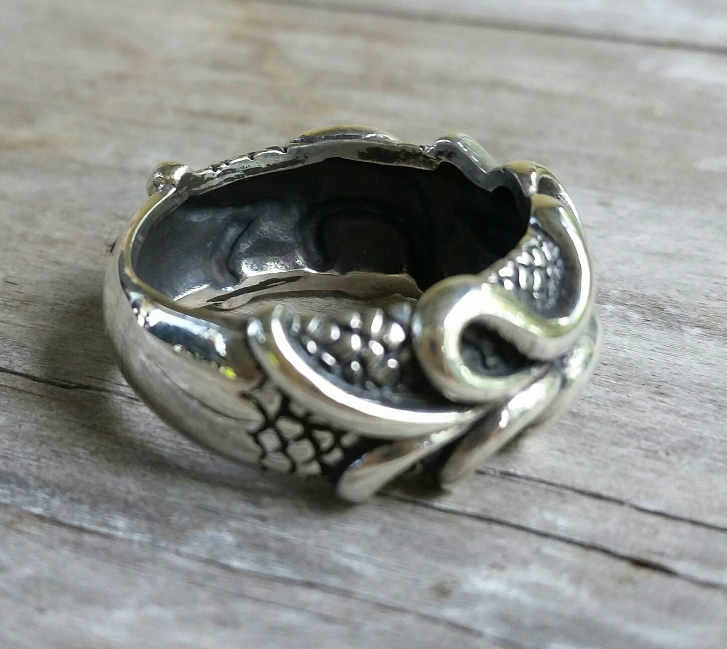 Chunky silver band,sterling silver ring,dragon skin, modern,steampunk,tribal, dress ring,wedding