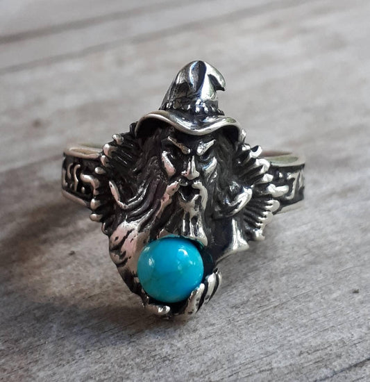 wizard ring turquoise sterling silver  magic fantasy mythical  steampunk gothic punk  ring