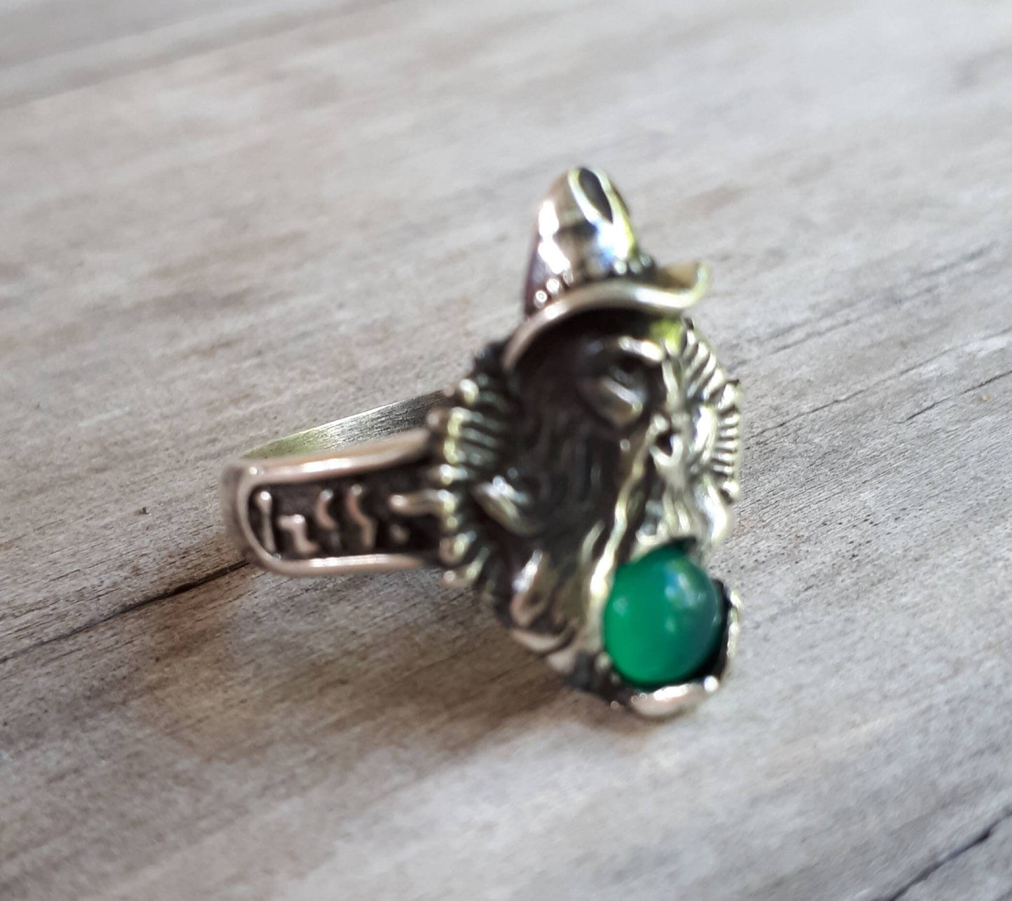 wizard ring green onyx  sterling silver  magic fantasy mythical  steampunk gothic punk  ring