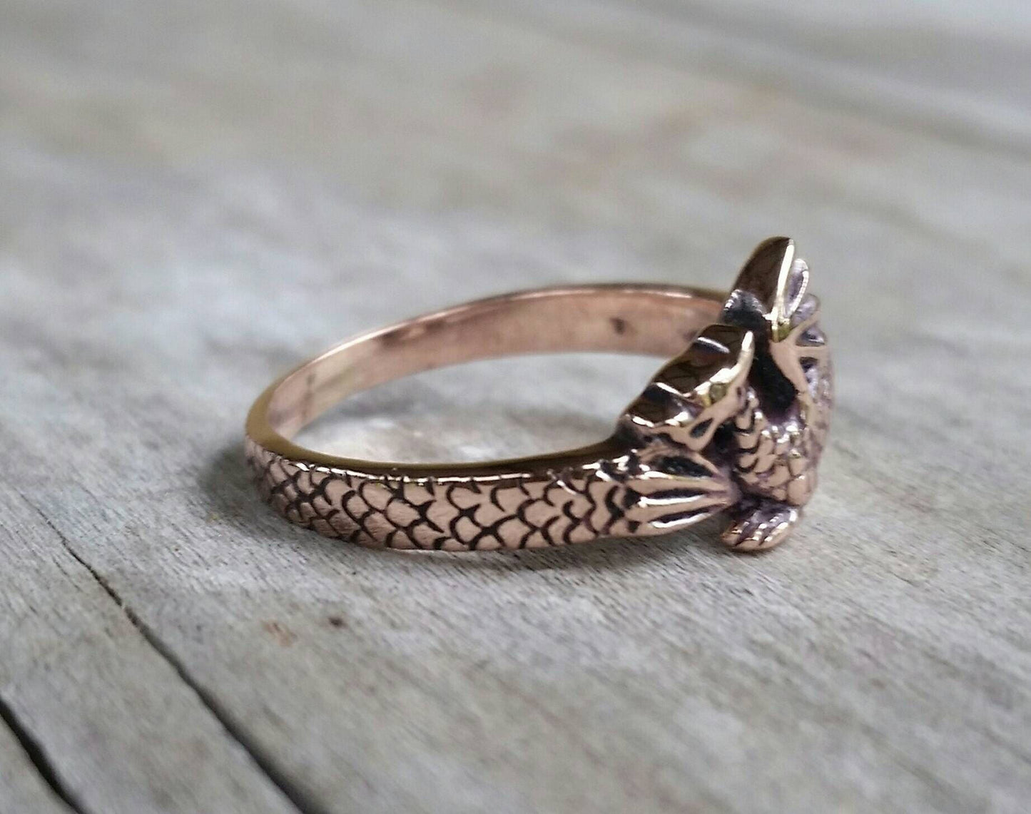 Small gold dragon ring,solid 9k rose gold,welsh dragon, steampunk,gothic,punk,mythical,pinkie ring,boho,girls dragon ring,goddess,new age