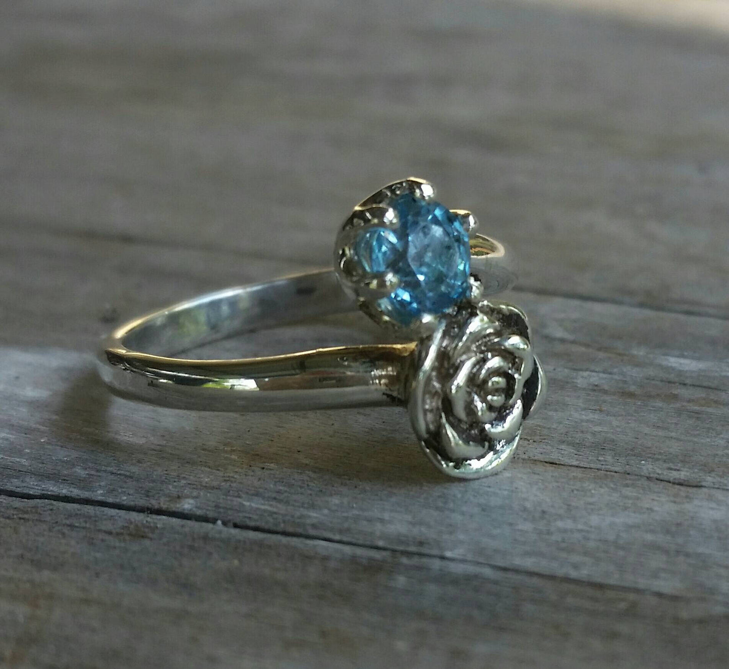 rose ring,sterling silver,cz,long ring, boho flower art nouveau victorian