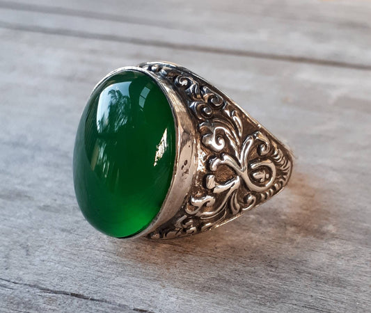 Adventurine ring,sterling silver, green onyx,hand made, mens stone ring, wedding,vintage, dress ring, antique,tribal,steampunk,boho,hipster