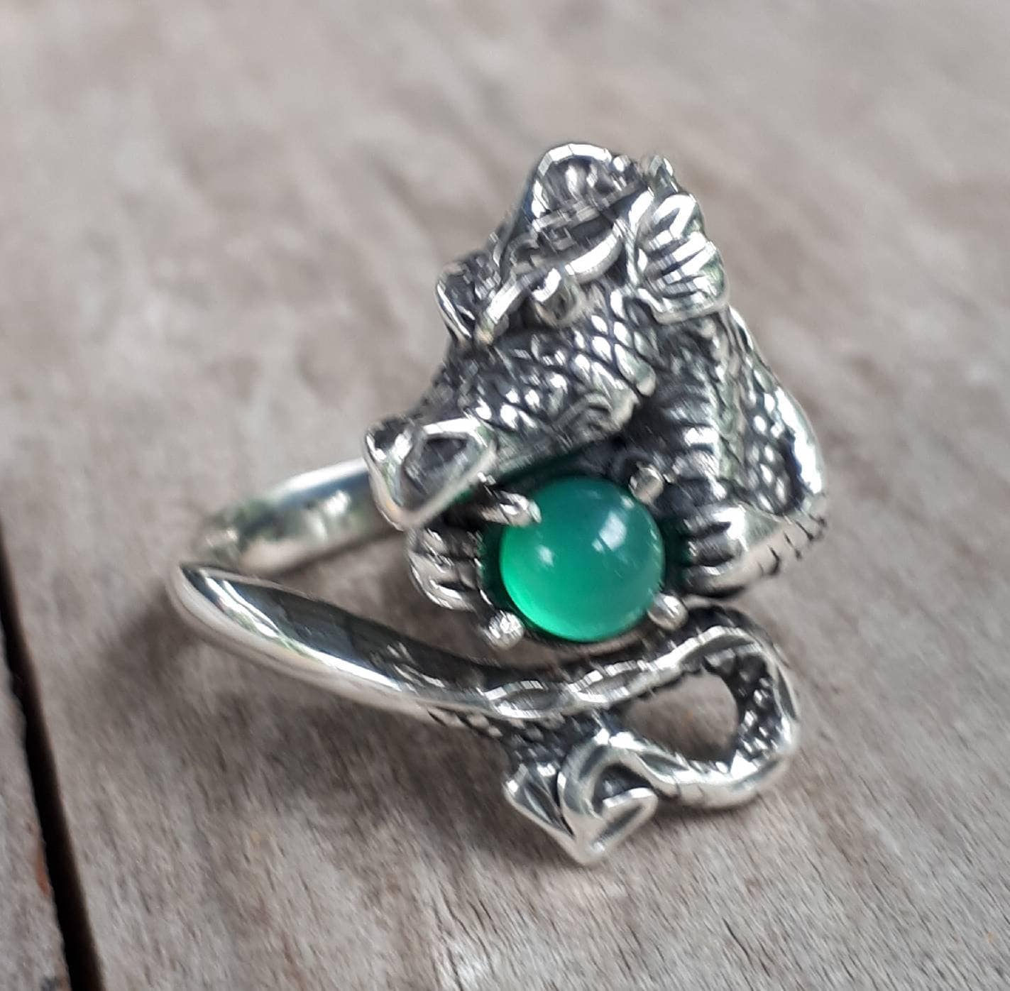 Dragon ring, blue cz, sterling silver,welsh dragon,handmade, fantasy mythical steampunk gothic punk green stone ring