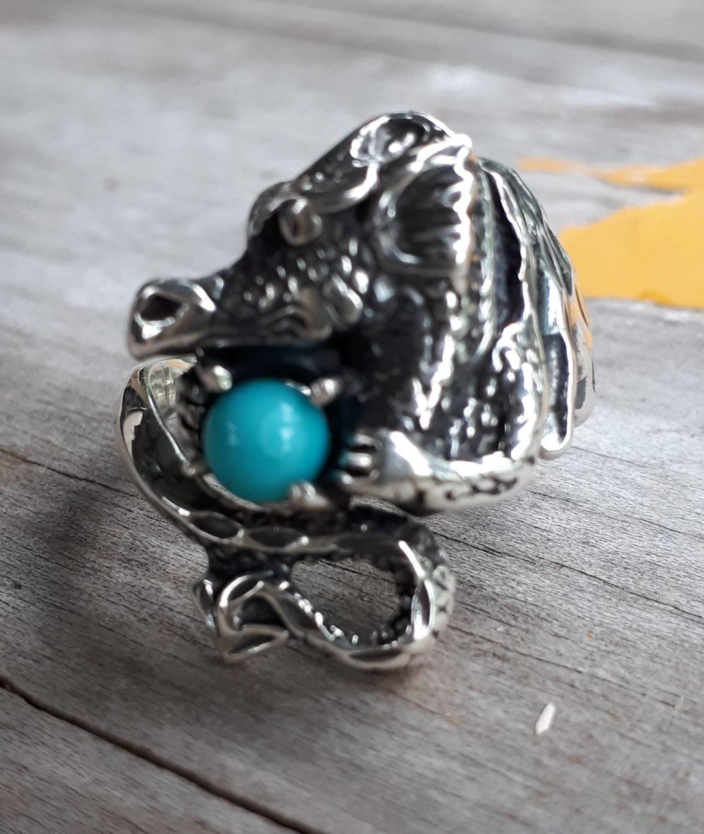 Turquoise Dragon ring fantasy mythical sterling silver steampunk gothic punk  ring