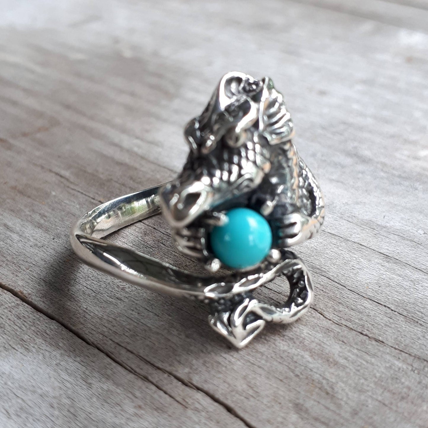 Turquoise Dragon ring fantasy mythical sterling silver steampunk gothic punk  ring