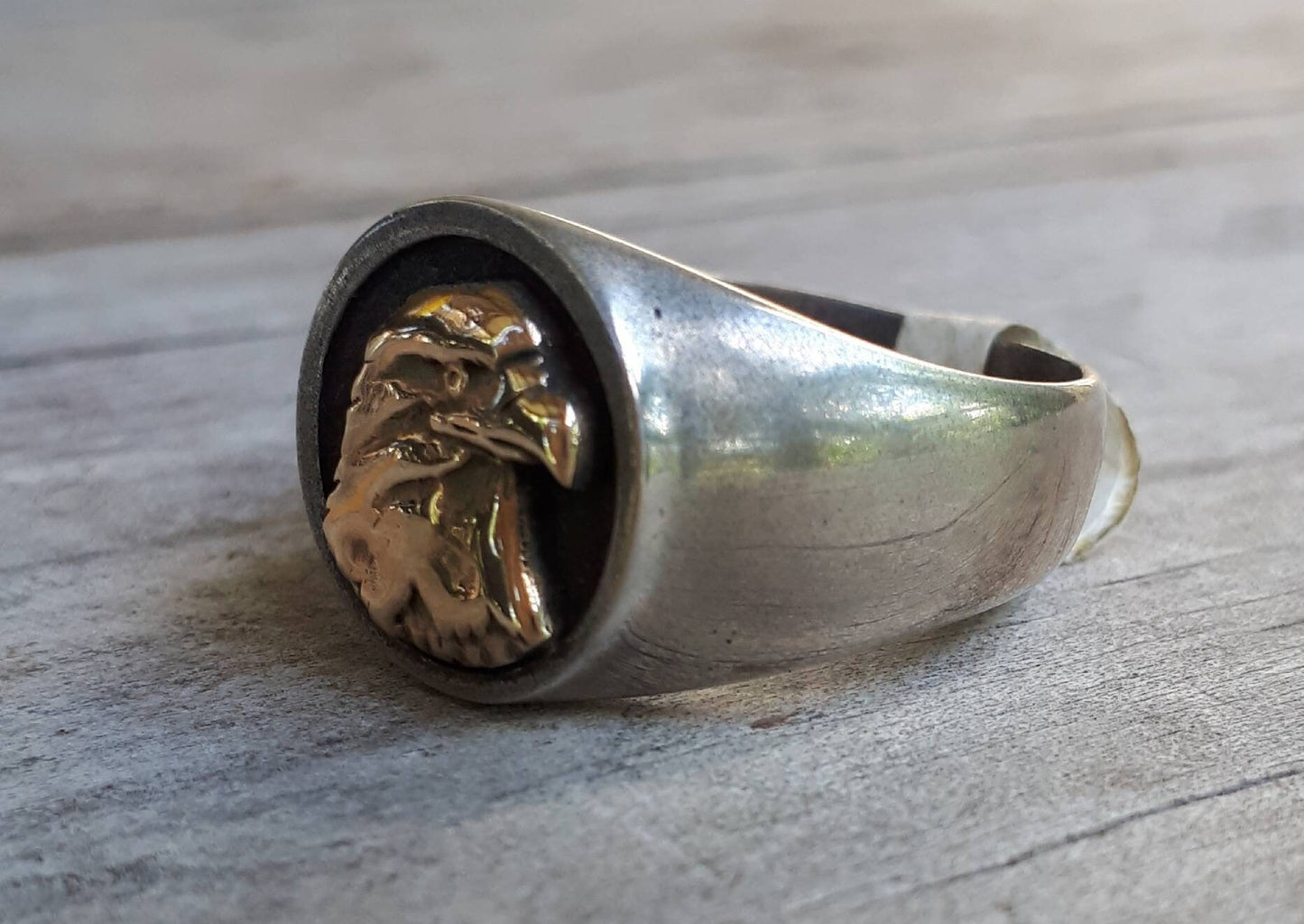 Eagle ring,two tone,signet ring,9k gold,sterling silver,hawk,Phoenix,handmade,indian,cowboy,country and western,mens fashion,boho,