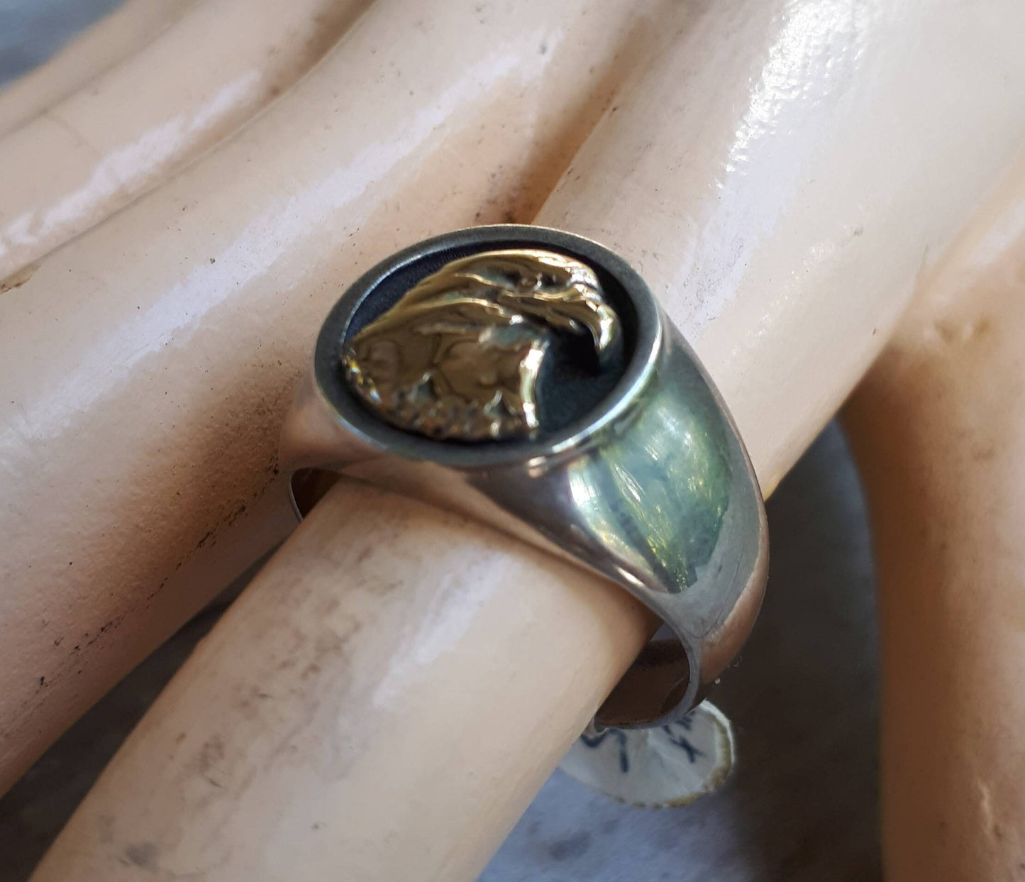 Eagle ring,two tone,signet ring,9k gold,sterling silver,hawk,Phoenix,handmade,indian,cowboy,country and western,mens fashion,boho,