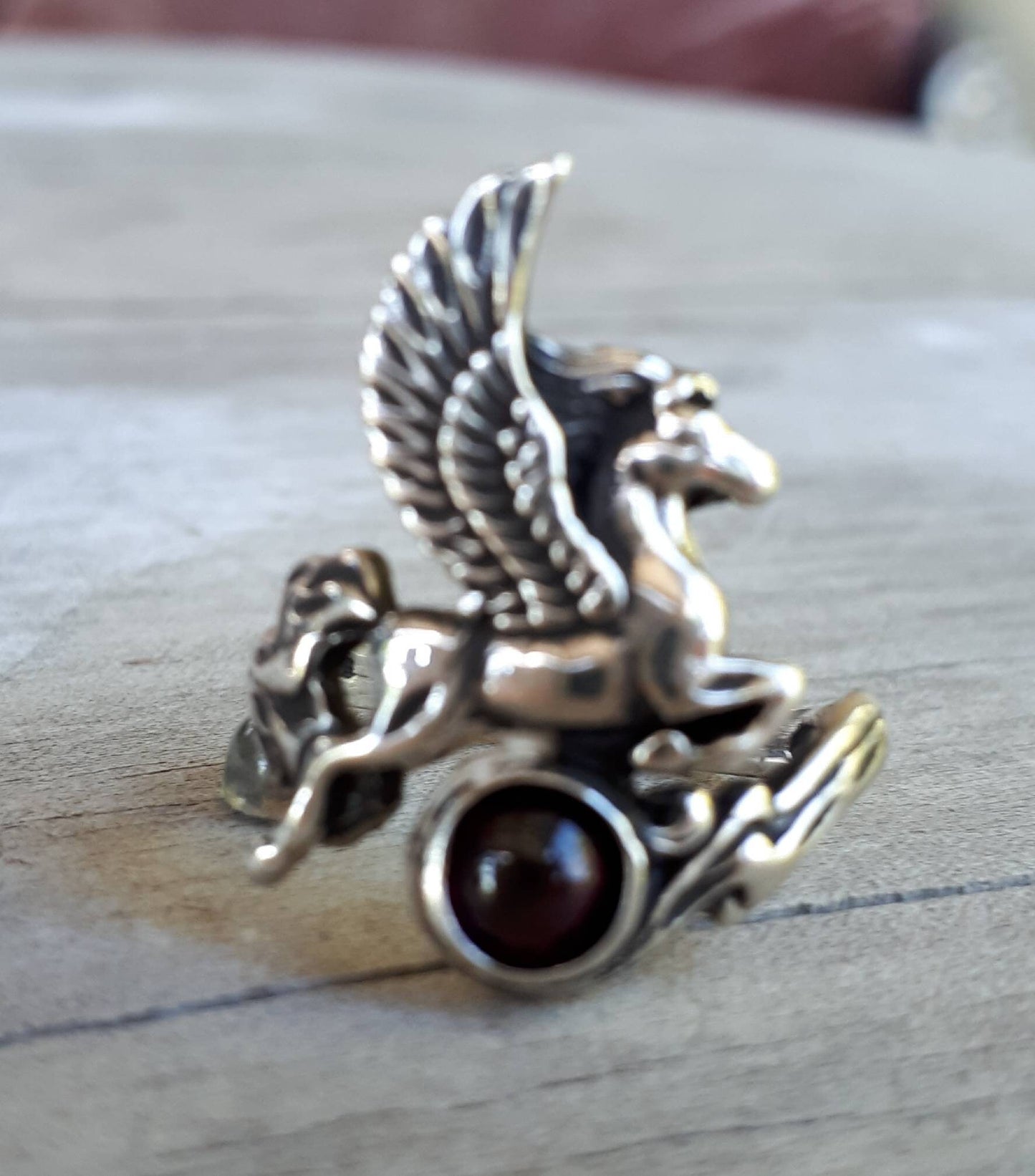 PEGASUS ring,onyx,sterling silver,black stone,mythical horse, unicorn,fantasy,new age,magic,mystical, boho,hippy,gypsy,art nouveau,handmade,