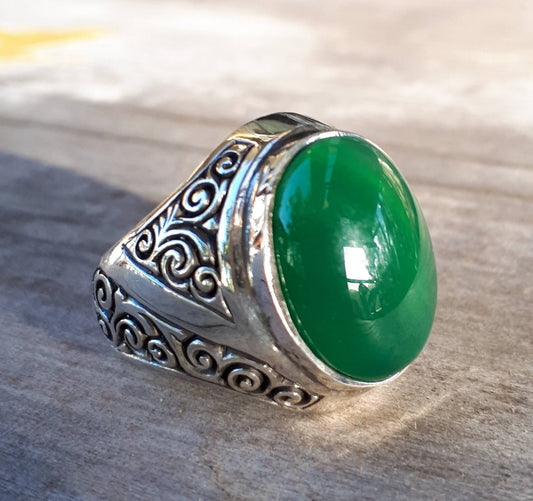 Adventurine ring,sterling silver, green onyx,wedding,dress ring,hand made,ethnic antique,,vintage,hipster,green stone,tribal,boho,stone ring