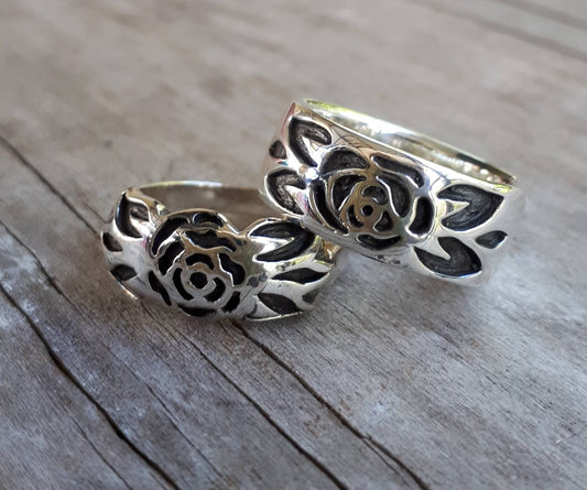 rose ring,sterling silver,etched rose,engraved band,gothic,art nouveau,vintage, victorian flower,wedding,pinkie, rockabilly,hipster,handmade