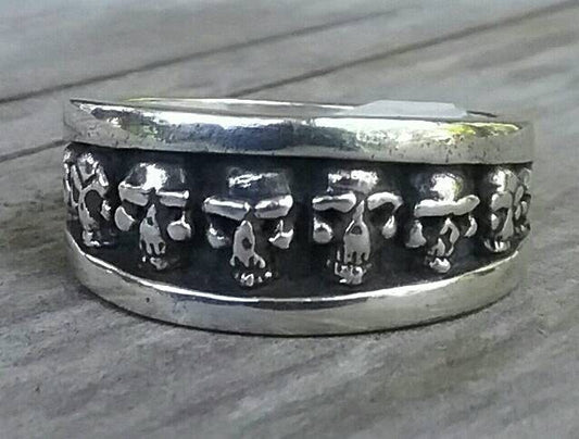 Skull band,sterling silver, steampunk,gothic ,punk,pirate,skeleton,women's skull,men's skull,skull wedding,handmade,sugar skull,biker,grunge