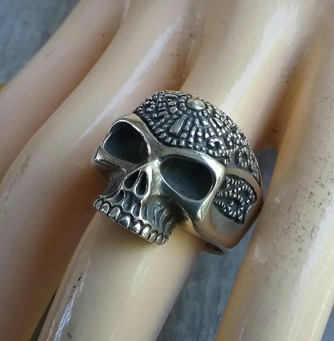 Skull ring,sterling  silver,tribal skull,Aztec,steampunk,gothic, punk,biker,hand made,hipster,pirate,medievil,