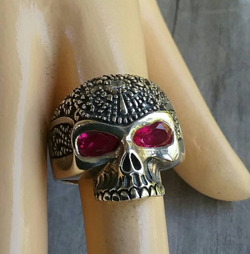 Skull ring,tribal, sterling  silver, steampunk ,gothic, punk,biker,hand made,hipster,pirate,medievil,bling skull.