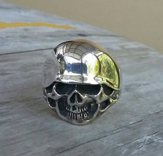 Skull ring,skull with helmet,sterling silver, steampunk,gothic,biker helmet,war helmet, punk,biker,hand made,hipster,pirate,medievil,