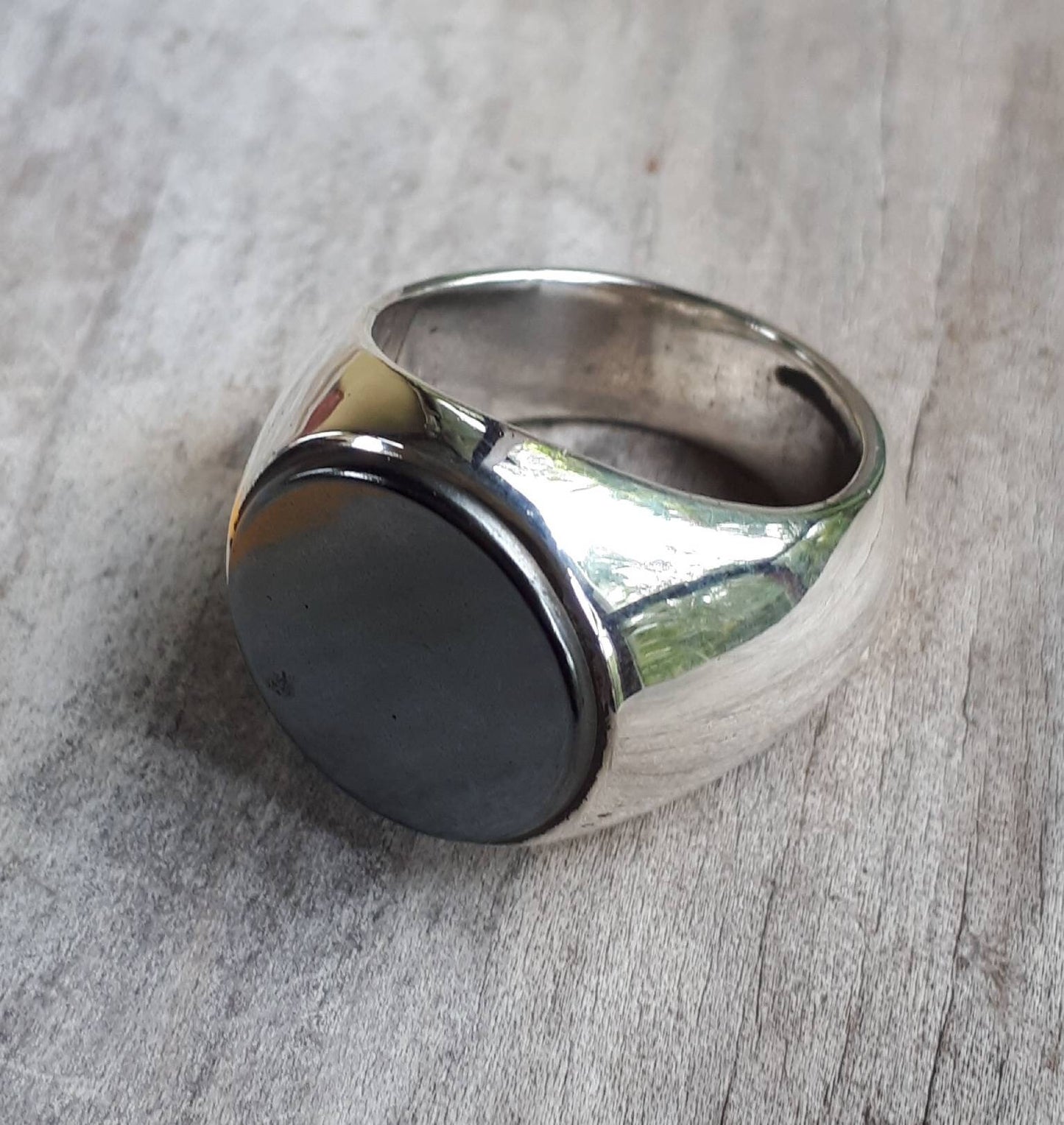 Hemitite ring,signet,sterling silver,round stone,chunky ring,designer,handmade,men's fashion,steampunk,hipster,rockabilly,industrial,vintage