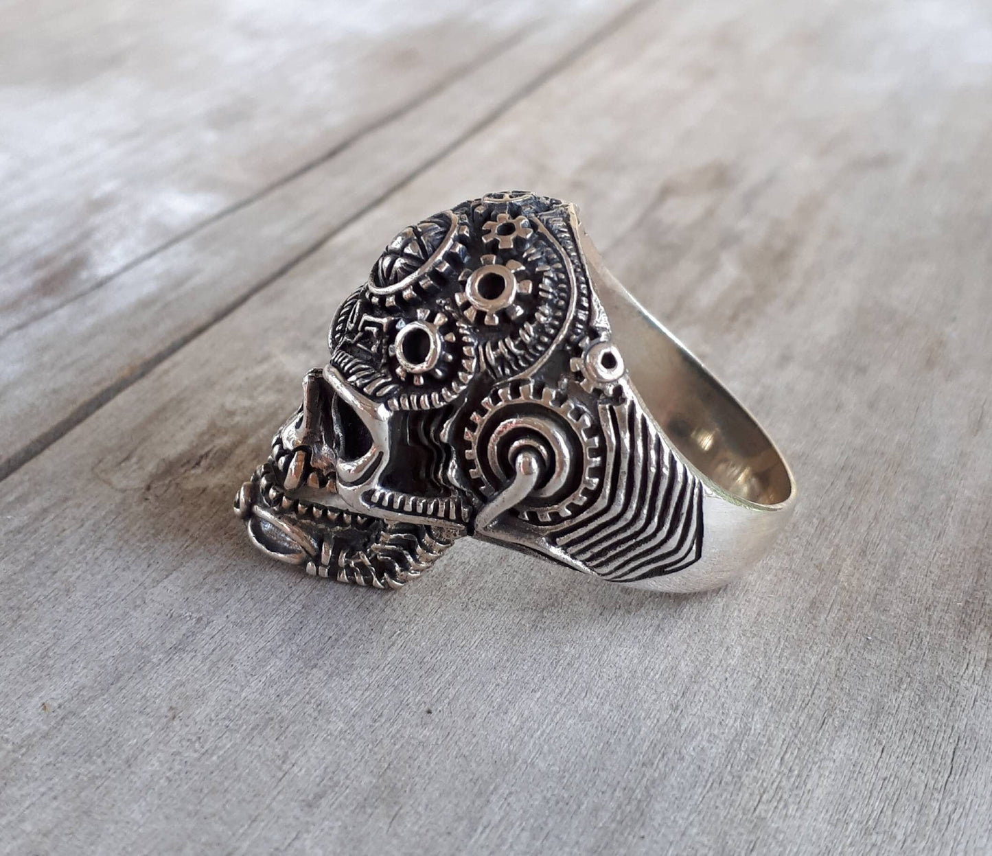 Vampire Skull ring,tribal, sterling  silver,pentagram, steampunk ,gothic, punk,biker,hand made,pirate,medievil skull,handmade,