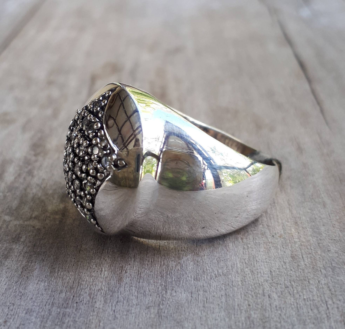 star ring,sterling silver,bling star,cubic zirconia,chunky ring,boho,large dome rong goddess,hipster,handmade,signet ring,