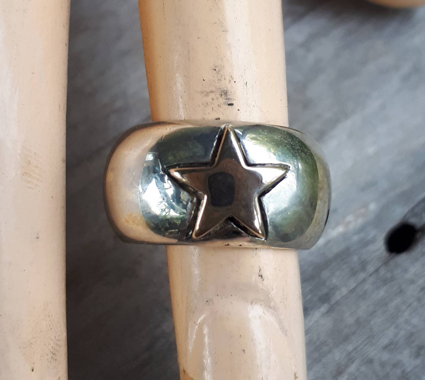 star ring,chunky,9ct gold star,sterling silver,two tone ring,boho,wedding band,half round ,D band,hipster,unisex ring,handmade,hippy,goddess