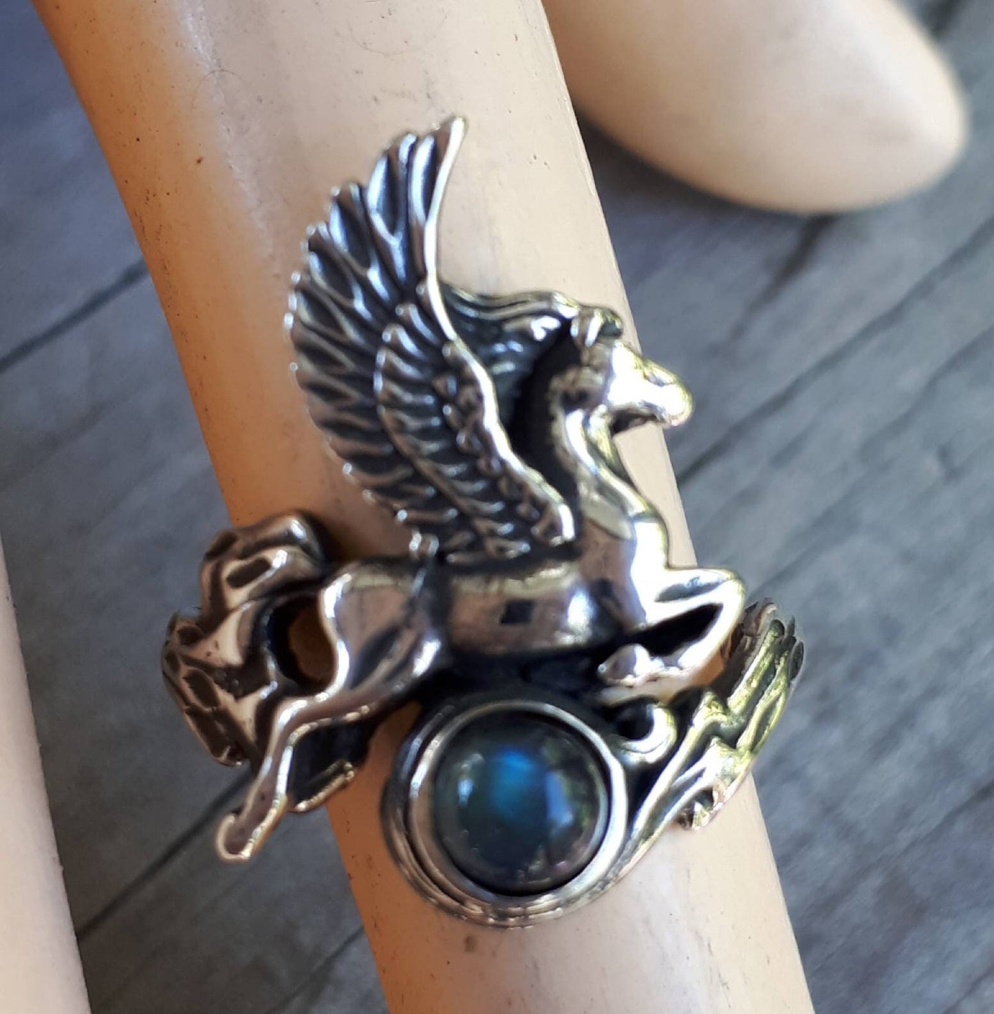 PEGASUS ring,labradorite, sterling silver,mythical horse, unicorn,fantasy,new age,magic,mystical, boho,hippy,gypsy,art nouveau,handmade,