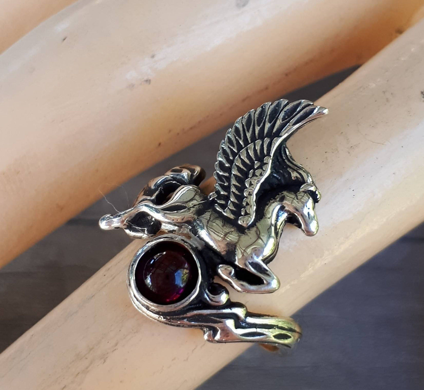 PEGASUS ring,onyx,sterling silver,black stone,mythical horse, unicorn,fantasy,new age,magic,mystical, boho,hippy,gypsy,art nouveau,handmade,