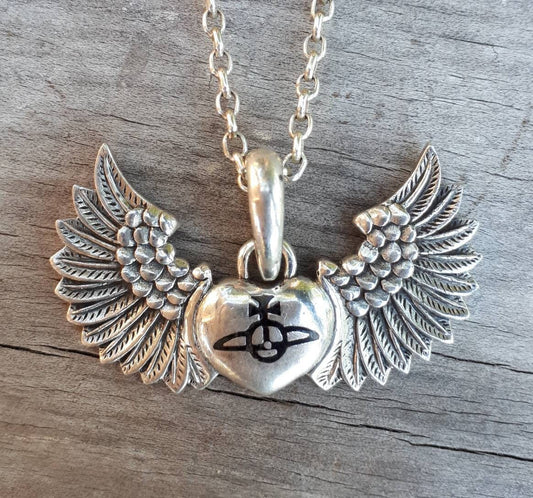 Heart pendant,angel wings,globus cruciger,sterling silver,royal regalia,Christian symbol,handmade,Christ,church,middle ages,vintage,boho