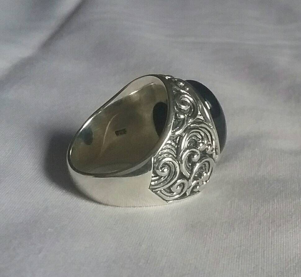 Onyx ring,Large stone ring,mans ring,sterling silver,wedding,dress ring,antique,scroll,tribal,baroque,vintage,boho,mans ring,MADE TO ORDER