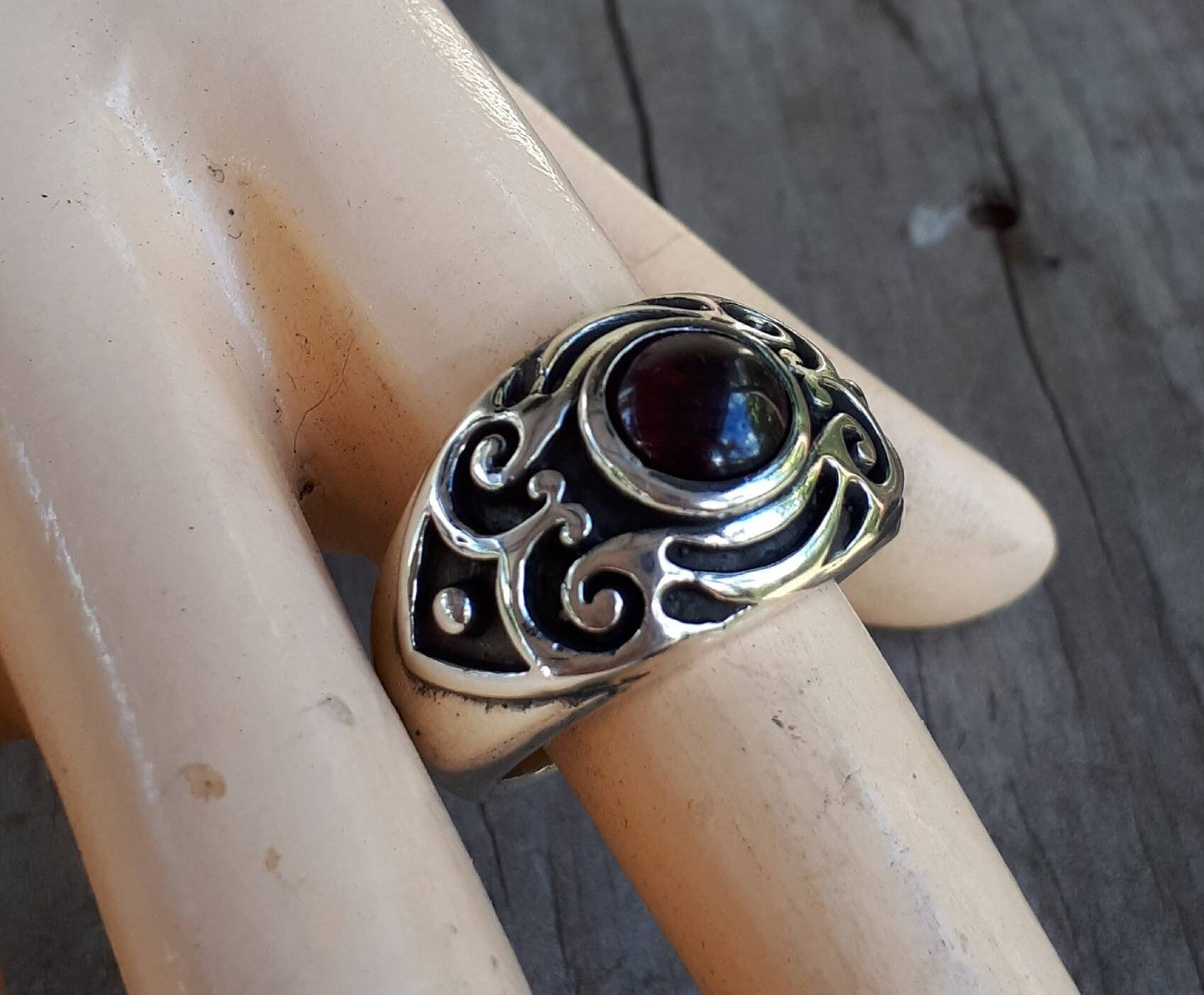 Garnet ring,sterling silver,garnet cabochon,dress ring,signet ,tribal,vintage,boho,hipster,handmade,mens fashion,wedding ring,chunky,