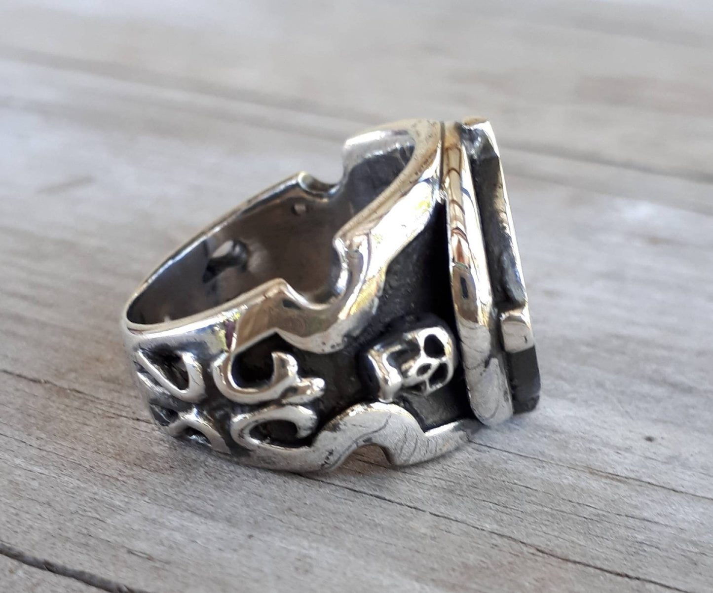 Cross and circle,skull ring,sterling silver,even sided cross,iron cross,steampunk punk,handmade,biker,Celtic cross,