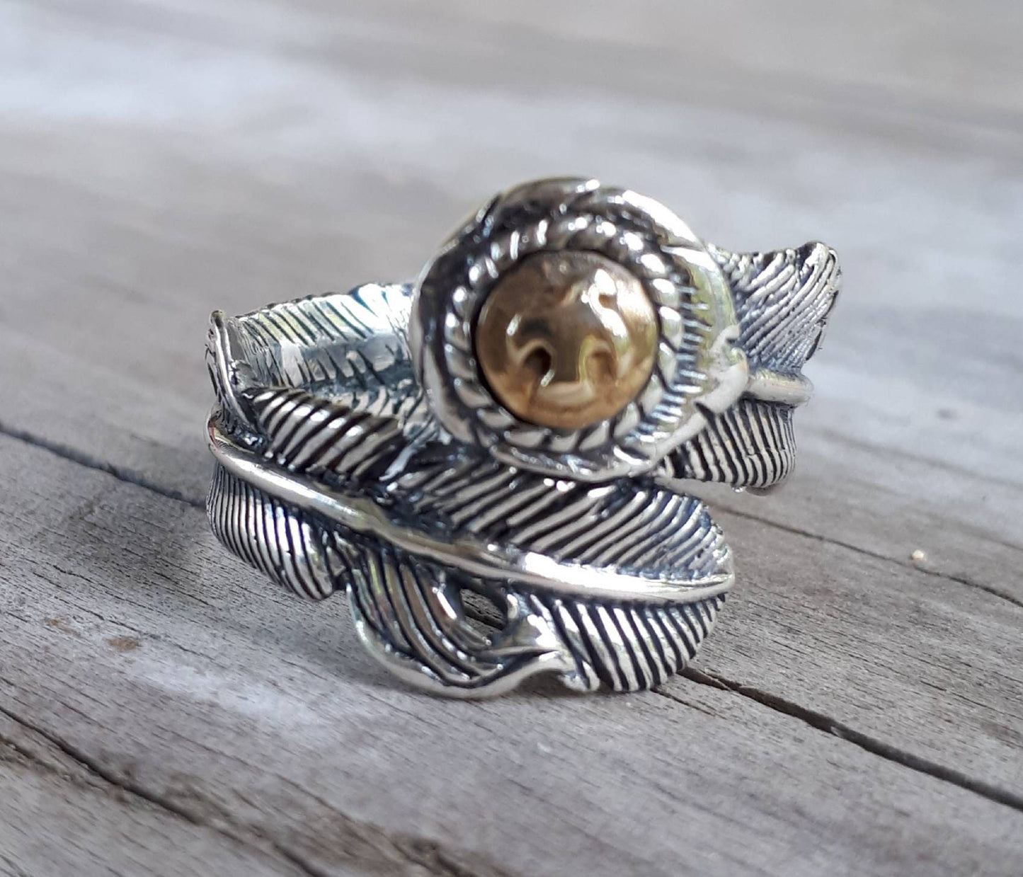 Feather ring,Sterling silver,brass,two tone,eagle,Pheonix, tribal,indian,cowboy,country and western,hipster,rockabilly,handmade,wedding,bird