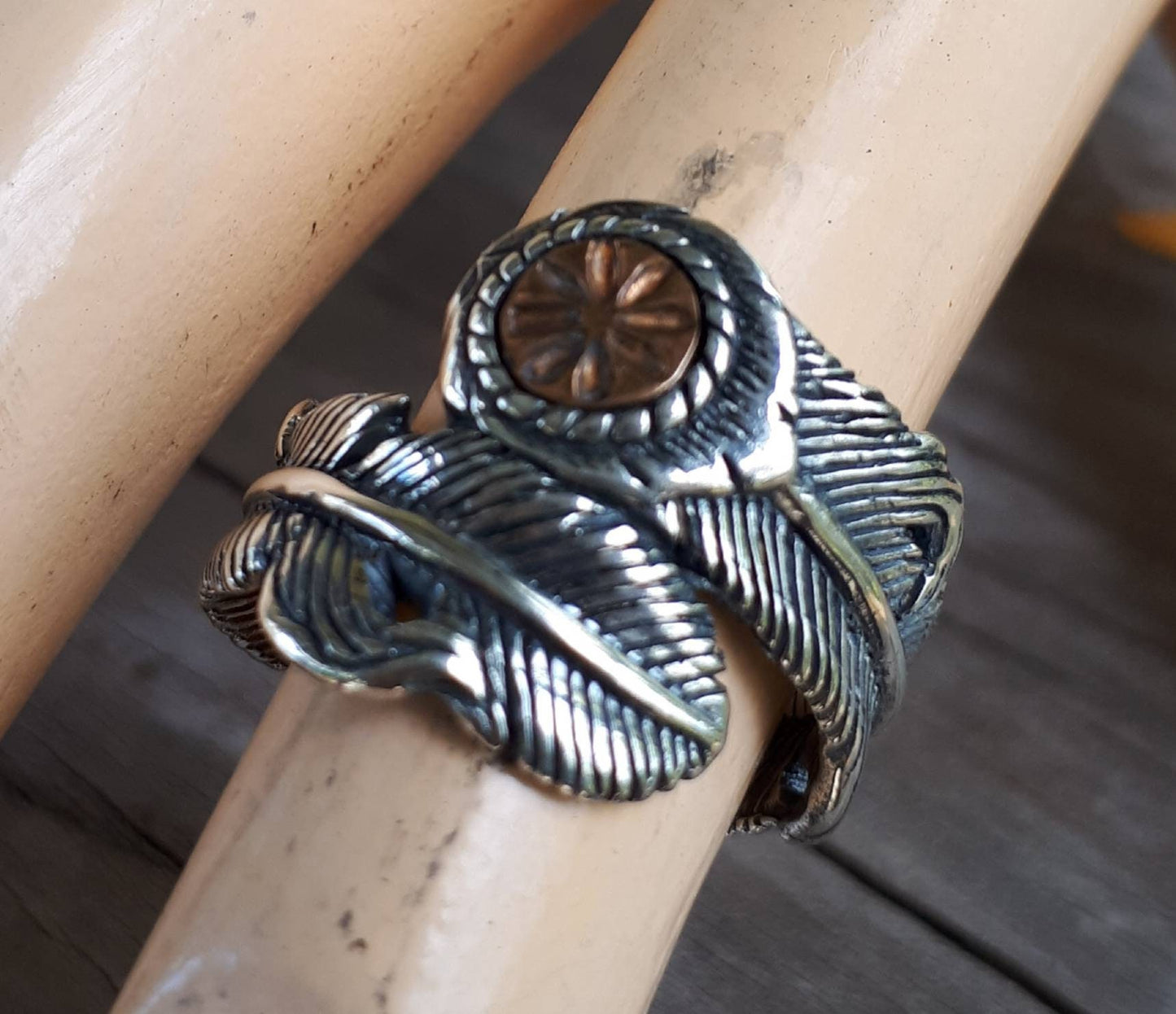 Feather ring,Sterling silver,copper,two tone ring, tribal,indian,cowboy,country and western,hipster,rockabilly,handmade,wedding,flower