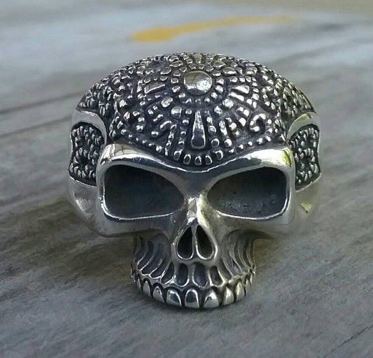 Skull ring,sterling  silver,tribal skull,Aztec,steampunk,gothic, punk,biker,hand made,hipster,pirate,medievil,