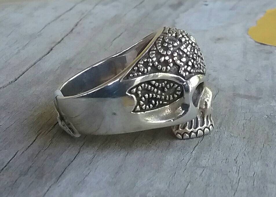 Skull ring,sterling  silver,tribal skull,Aztec,steampunk,gothic, punk,biker,hand made,hipster,pirate,medievil,