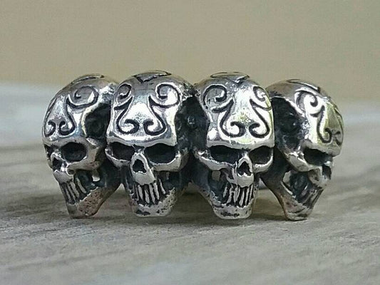 tribal,skull ring,small skulls,sterling silver, steampunk gothic punk, pirate,handmade,Celtic,skeleton,