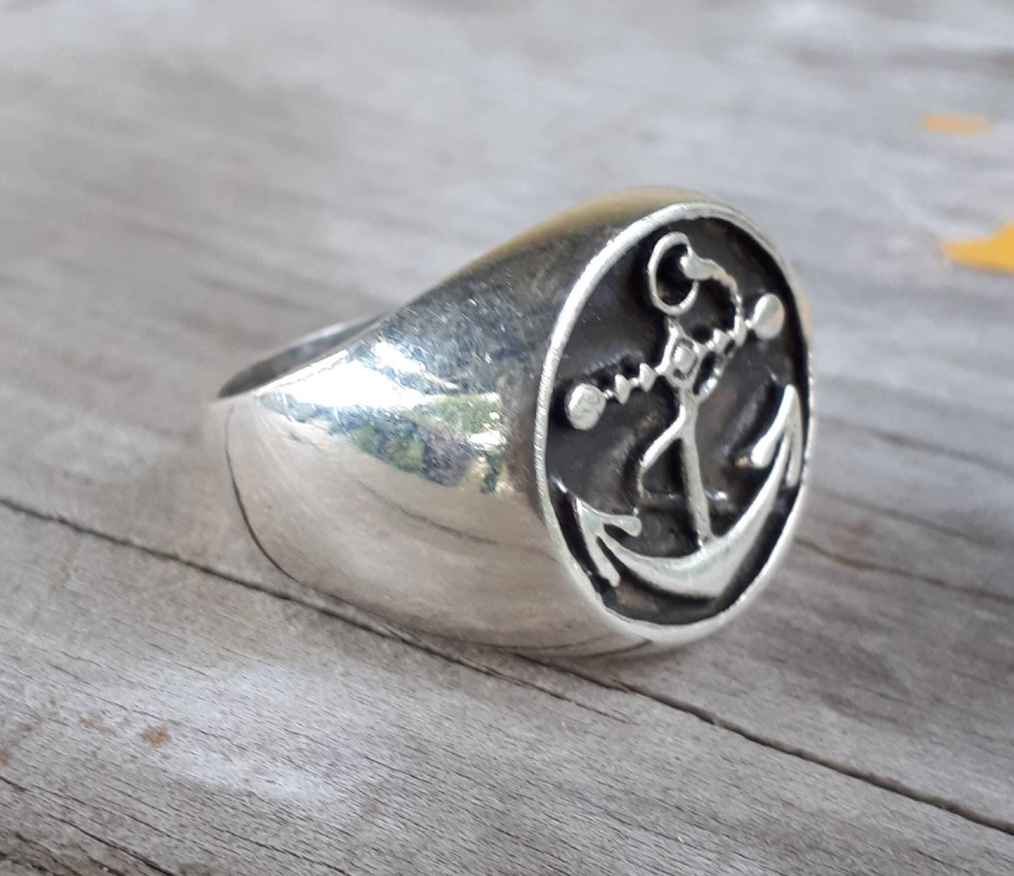 signet anchor ring,nautical,boho,surf, sailor ,rockabilly ,hipster,wedding,chunky ring, sterling silver,handmade,vintage,rustic,round signet