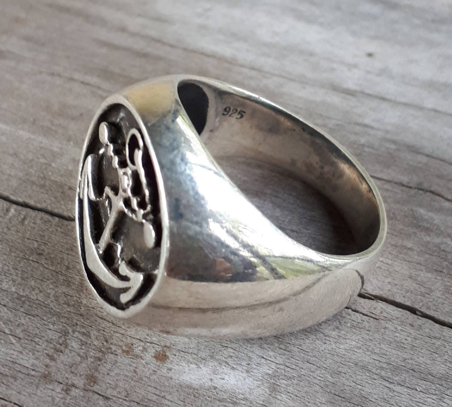 signet anchor ring,nautical,boho,surf, sailor ,rockabilly ,hipster,wedding,chunky ring, sterling silver,handmade,vintage,rustic,round signet