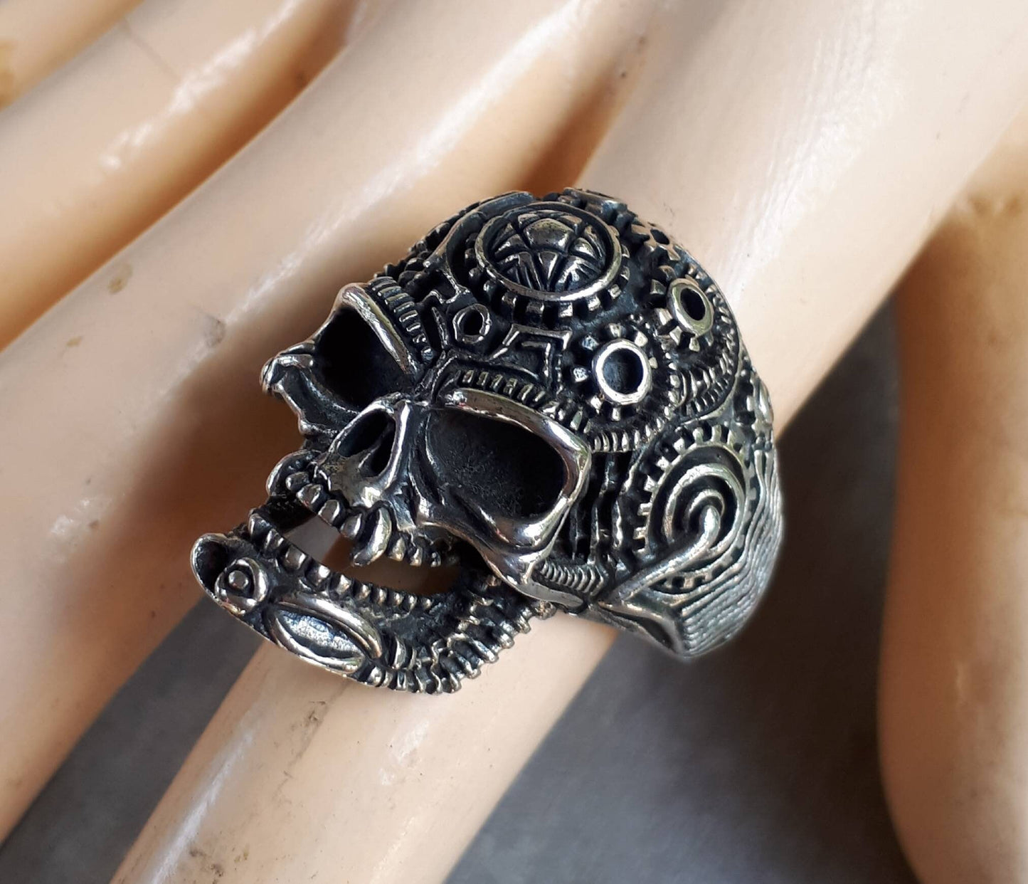 Vampire Skull ring,tribal, sterling  silver,pentagram, steampunk ,gothic, punk,biker,hand made,pirate,medievil skull,handmade,