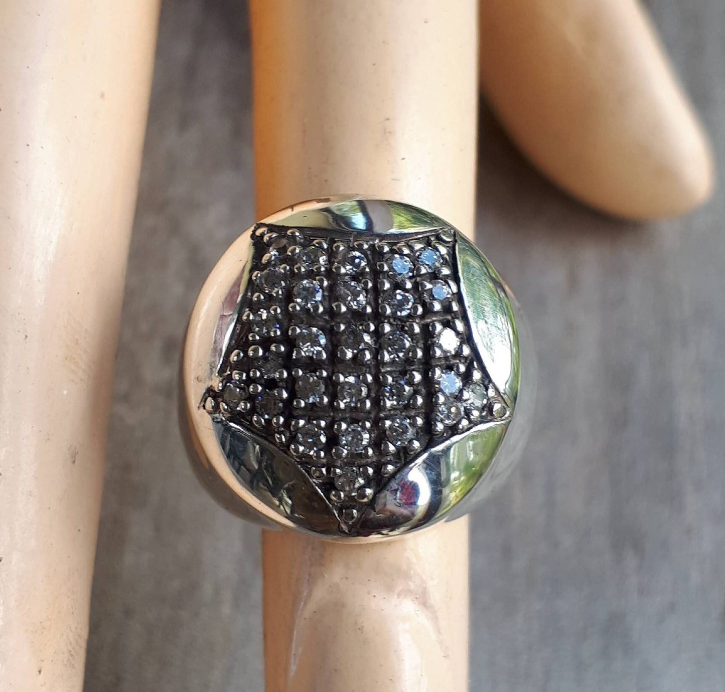 star ring,sterling silver,bling star,cubic zirconia,chunky ring,boho,large dome rong goddess,hipster,handmade,signet ring,