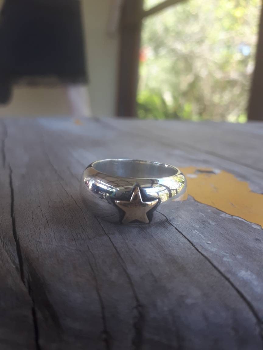 star ring,gold and silver,chunky,9ct gold star,sterling silver,two tone,boho,wedding band,hipster,unisex ring,handmade,hippy,goddess