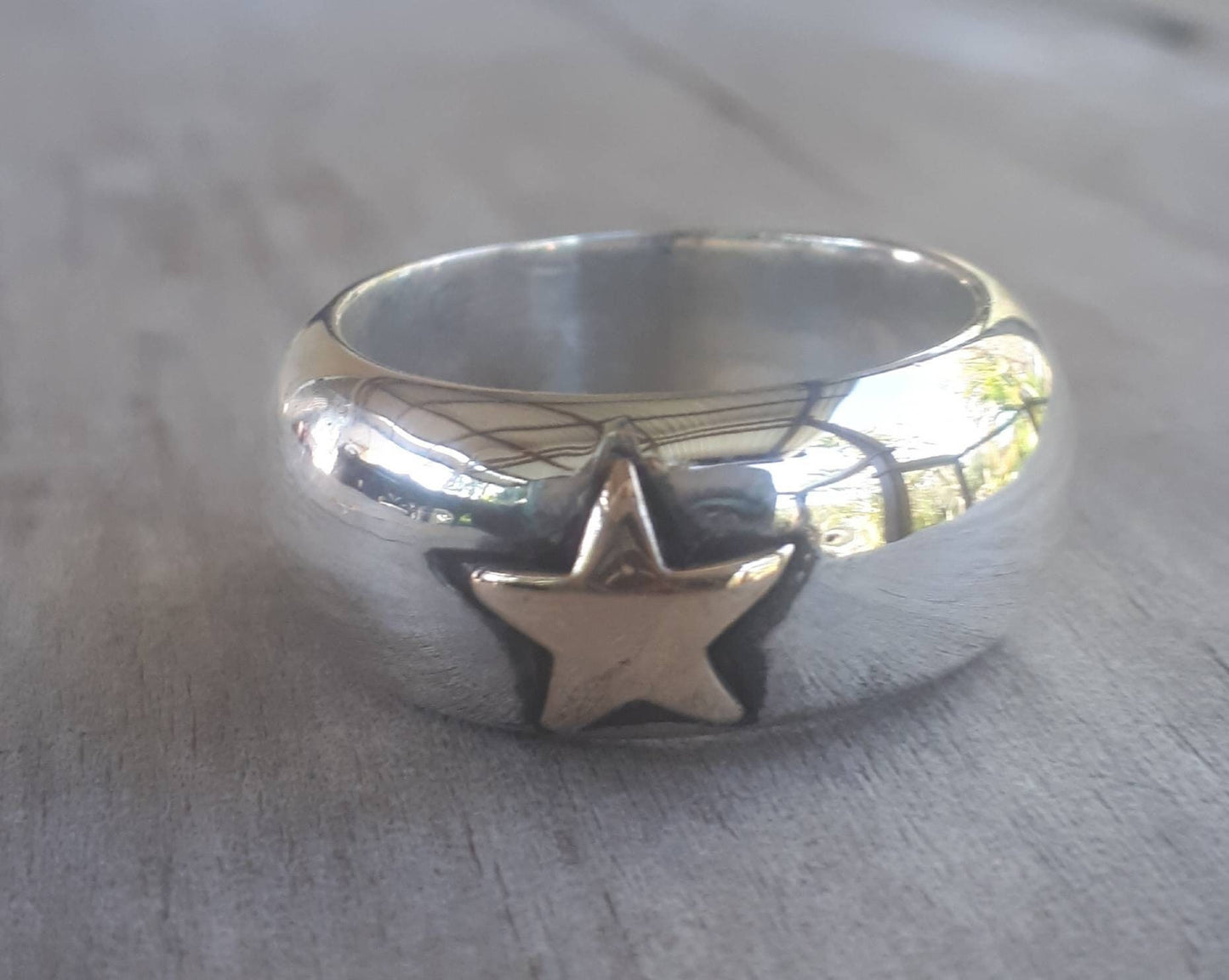 star ring,gold and silver,chunky,9ct gold star,sterling silver,two tone,boho,wedding band,hipster,unisex ring,handmade,hippy,goddess