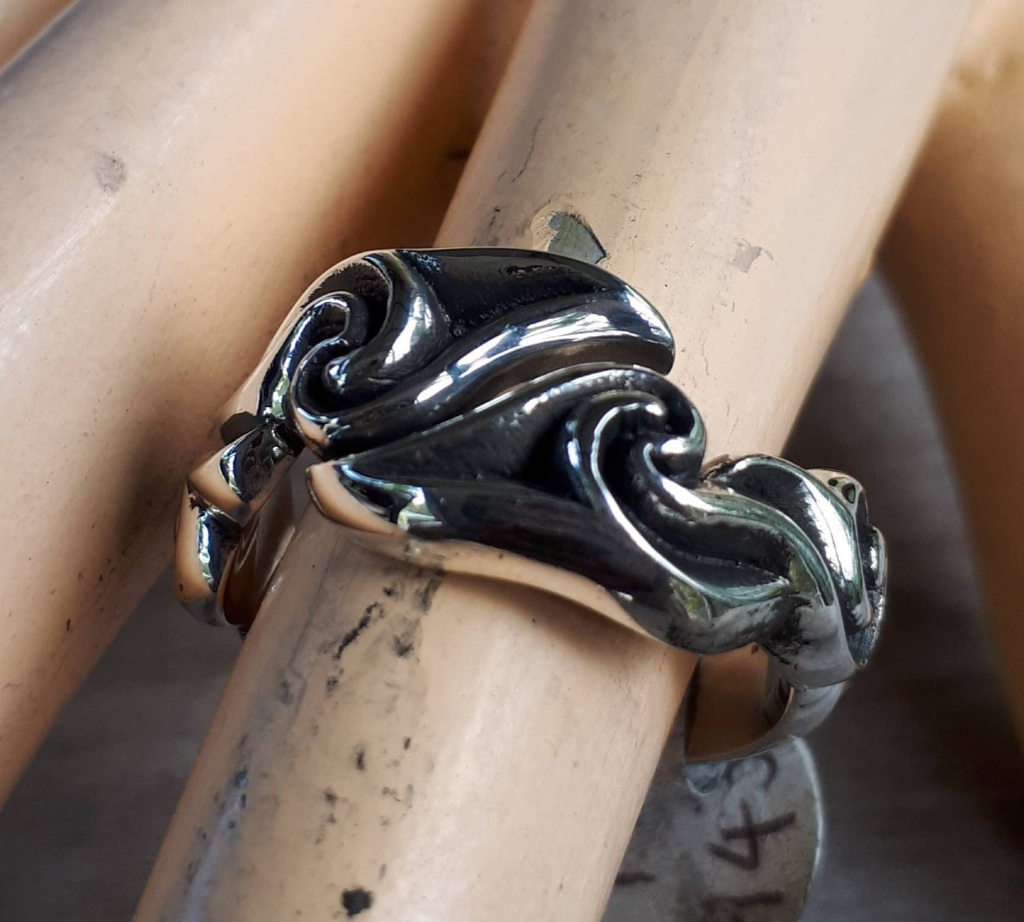 Wave ring,sterling silver,steampunk,wedding, ring,handmade,boho,surf,tribal,claw ring,Geiger,viking,Maori,island,polynesian,Hawaiian,sailor,