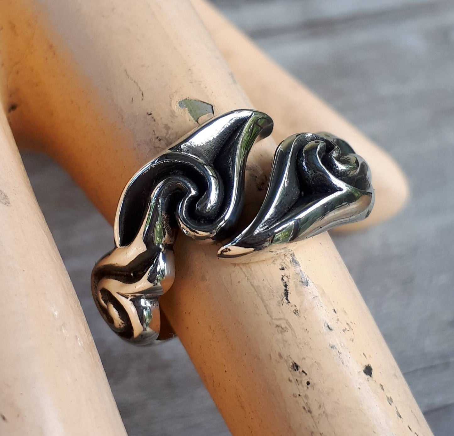 Wave ring,sterling silver,steampunk,wedding, ring,handmade,boho,surf,tribal,claw ring,Geiger,viking,Maori,island,polynesian,Hawaiian,sailor,