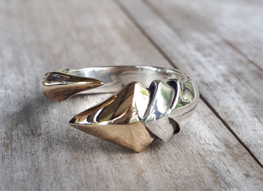 Tribal ring,two tone,9ct Gold,  sterling silver,steampunk,mens wedding ring,handmade,boho,hipster,claw ring,Geiger,viking,