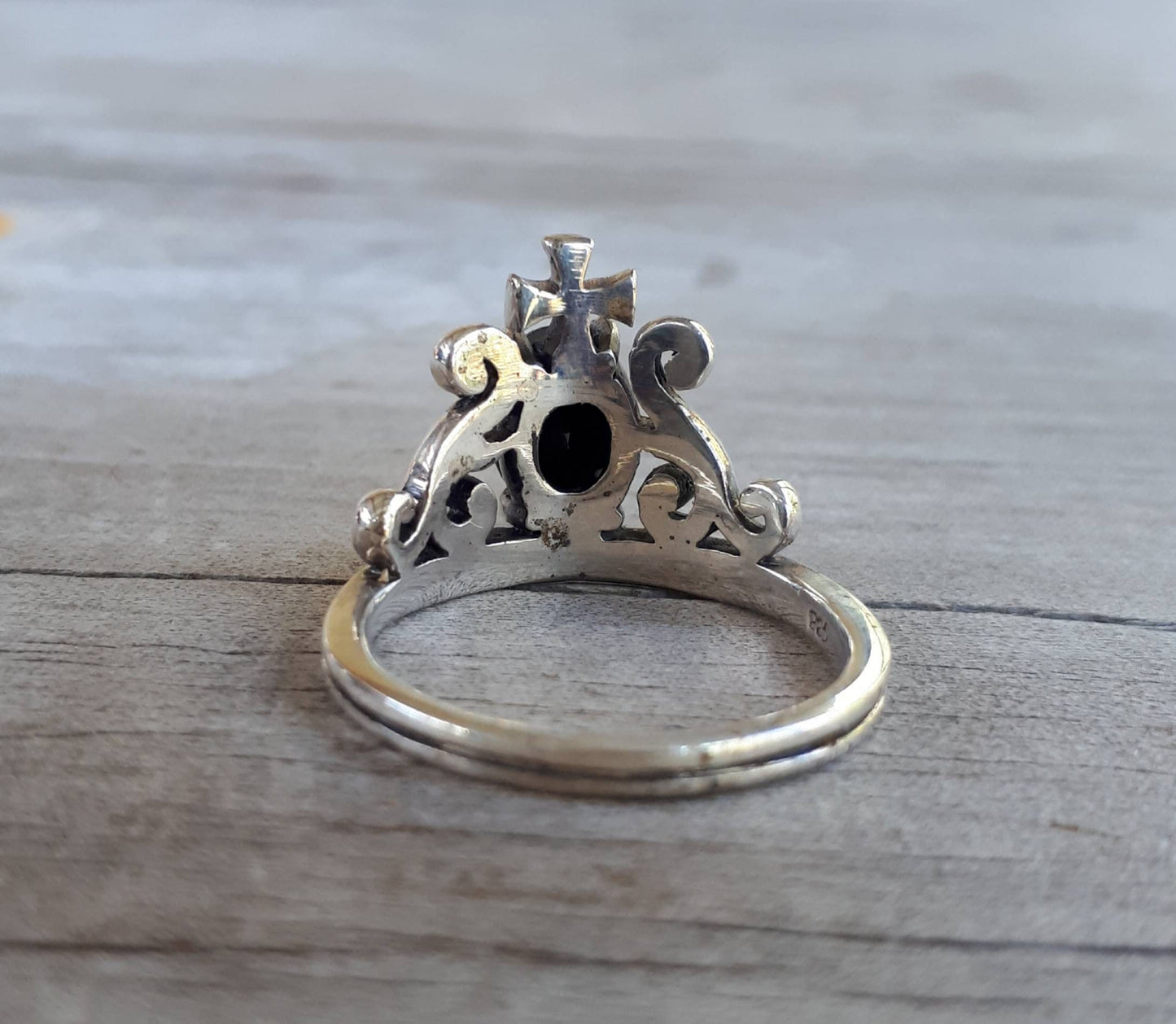 cross ring,black cz,scroll,sterling silver,steampunk,gothic,art nouveau, victorian,boho,hippy,gypsy,handmade,rockabilly,grunge