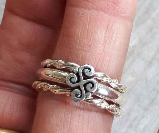 stacking rings,sterling silver,Celtic,flower ring,rose ring,chunky band,handmade,boho,goddess,round wedding bands,thick silver rings,tribal