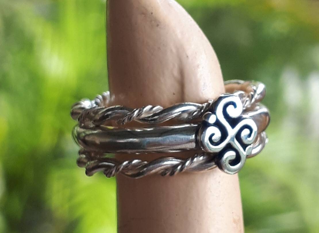 stacking rings,sterling silver,Celtic,flower ring,rose ring,chunky band,handmade,boho,goddess,round wedding bands,thick silver rings,tribal